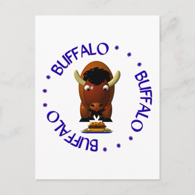 Carte Postale Cute Buffalo with Beef on Weck and Buffalo Wings (Devant)
