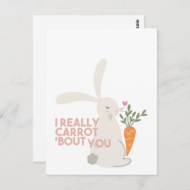 Carte Postale Cute Bunny Carrot Pun - Je Carotte Vraiment Vous B (Devant / Derrière)