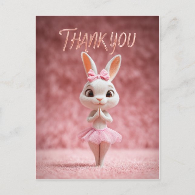 Carte Postale Cute Bunny Girl in Pink Tutu Thank You (Devant)