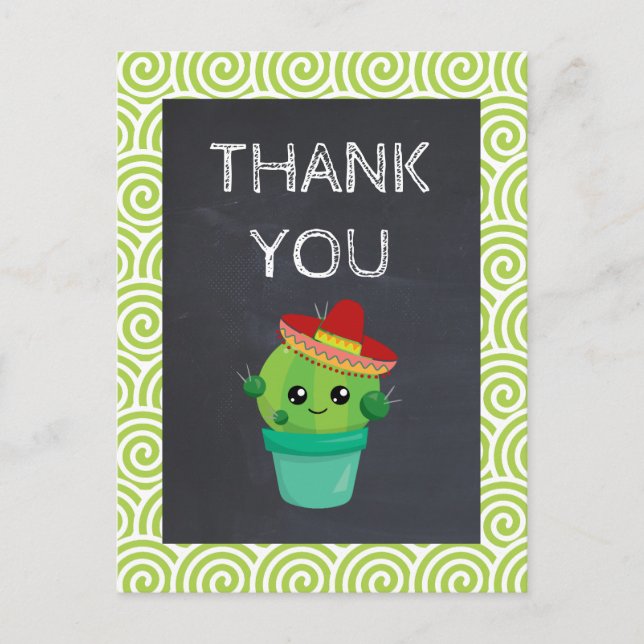 Carte Postale Cute Cactus dans un Sombrero sur un Merci de table (Devant)