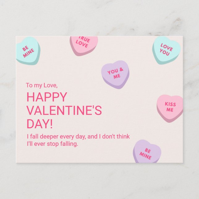 Carte Postale Cute Candy Heart Saint Valentin (Devant)