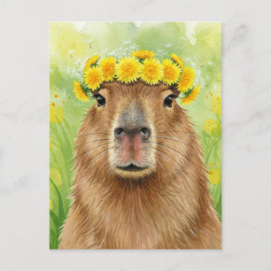 Carte Postale Cute Capybara Dandelion Fleurs de co