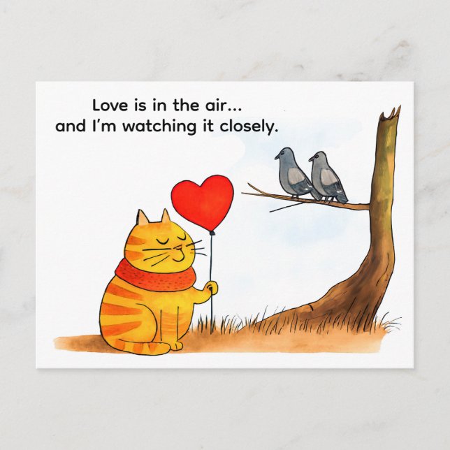 Carte Postale Cute Cartoon Cat Holding Heart Balloon Illustratio (Devant)