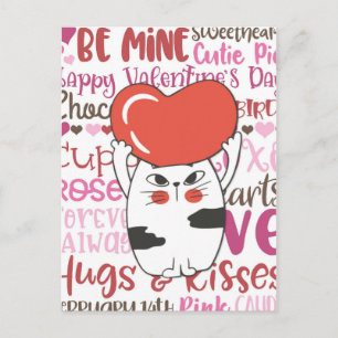 Carte Postale Cute Cartoon Chat Saint-Valentin