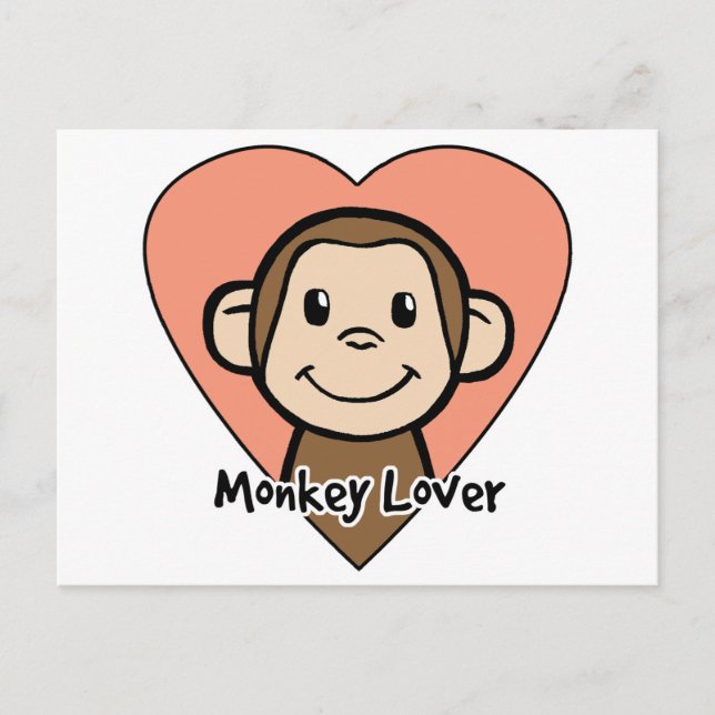 Carte Postale Cute Cartoon Clip Art Smile Monkey Love in Heart (Devant)