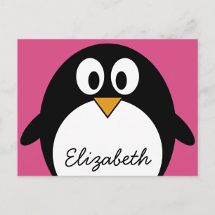 Carte Postale cute cartoon penguin with pink background