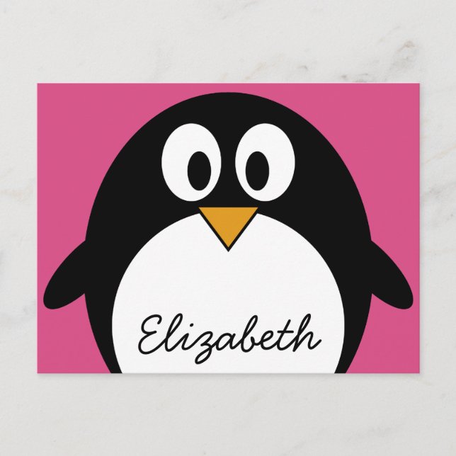 Carte Postale cute cartoon penguin with pink background (Devant)