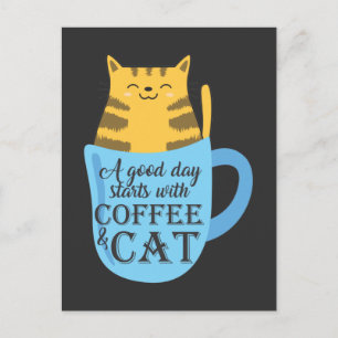 Carte Postale Cute Cat Amateur de café Kitty et Caffeine accros