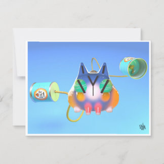 Carte Postale Cute cat and tin can telephone postcard