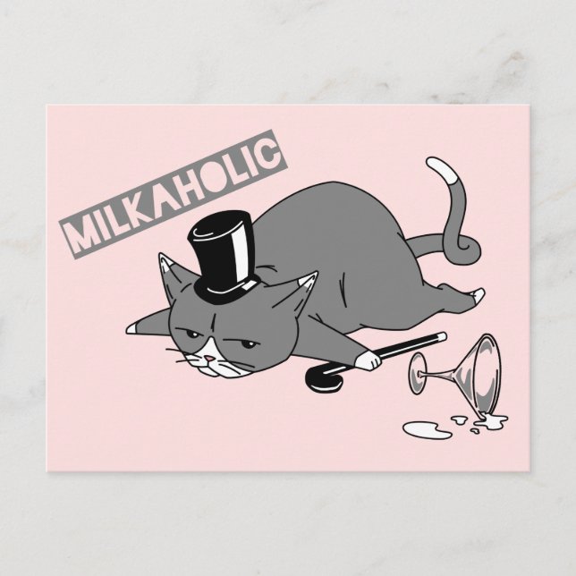 Carte Postale Cute Cat Baron Pun | "milkaholic" (Devant)