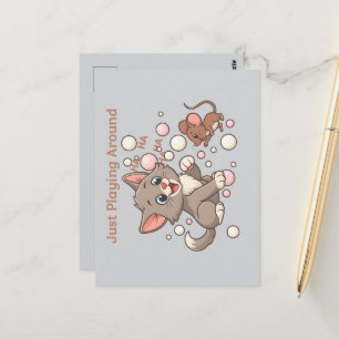 Carte Postale Cute Cat & Mouse Friendship