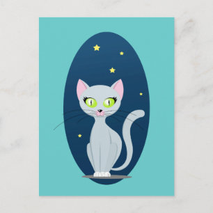 Carte Postale Cute Cat Starry nuit ciel Dessin sur Couleur perso