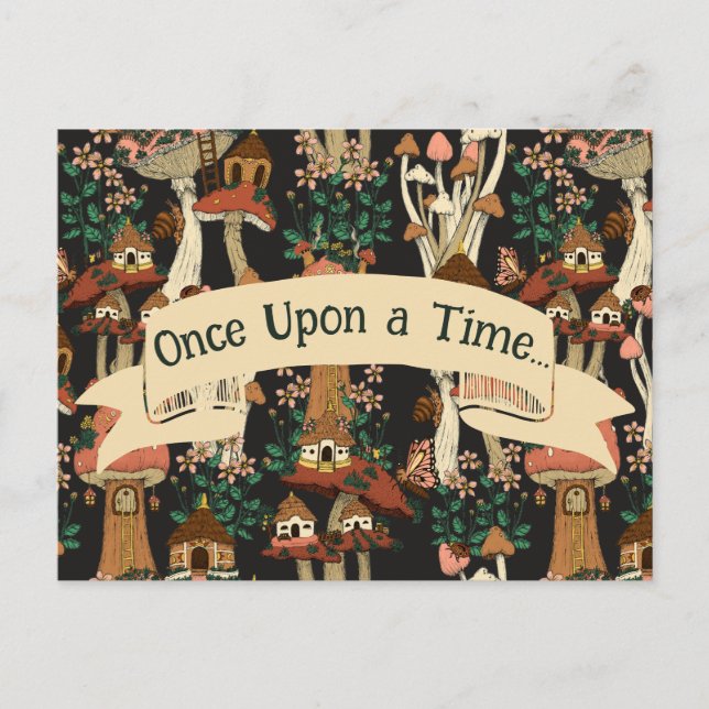 Carte Postale Cute Champignons noirs Fairytale Moving Faire-part (Devant)