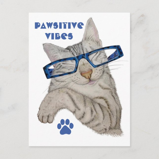 Carte Postale Cute Chat Dans Les Spécifications Vibes Pawsitive  (Devant)