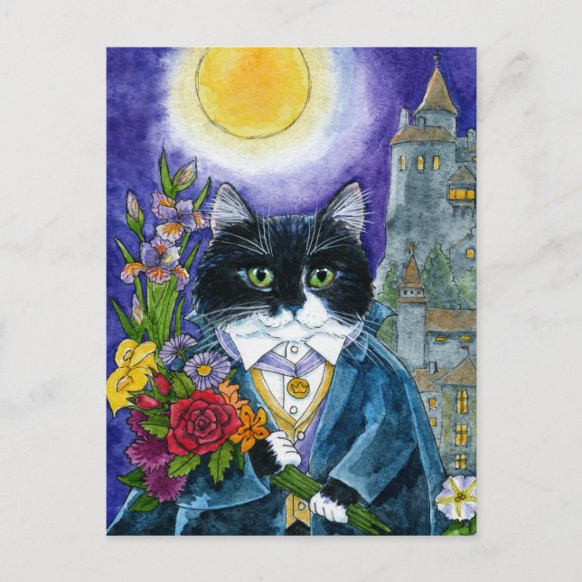Carte Postale Cute Chat Dracula Vampire Nosferatu Halloween (Devant)
