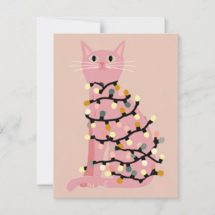 Carte Postale Cute Chat enveloppé dans les lumières de Noël drôl