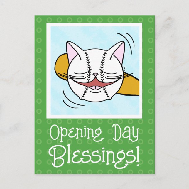 Carte Postale Cute Chat Face Baseball Jour d'ouverture Bonne cha (Devant)
