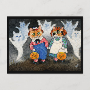 Carte Postale Cute Chat Halloween Art Costume Citrouille