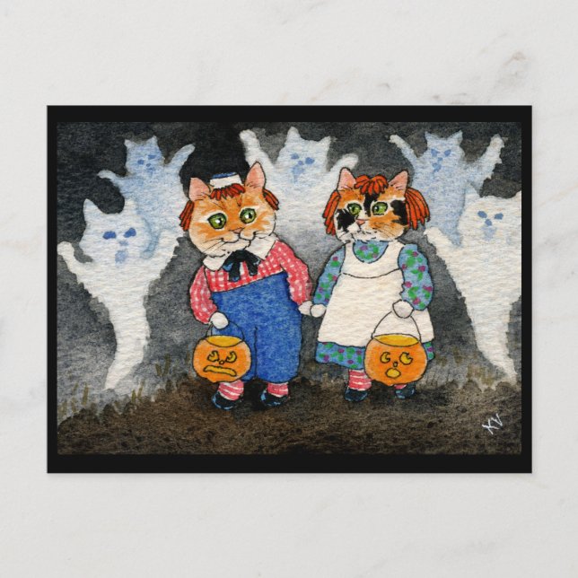 Carte Postale Cute Chat Halloween Art Costume Citrouille (Devant)