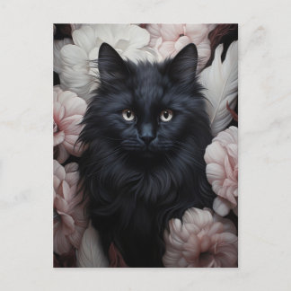 Carte Postale Cute Chat Noir Parmi Les Fleurs