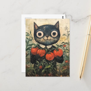 Carte Postale Cute chat noir Tomato Gardener