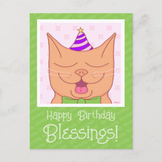 Carte Postale Cute Chat Orange Avec Bénédiction Casquette Annive