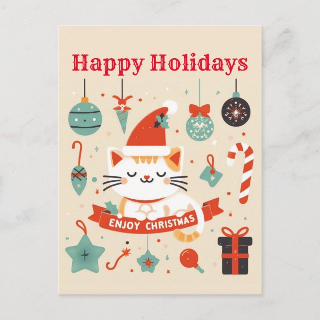Carte Postale Cute chat Profitez de la saison de Noël (Devant)