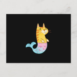 Carte Postale Cute Chat Sirène Poisson Nager En Mer Cadeau