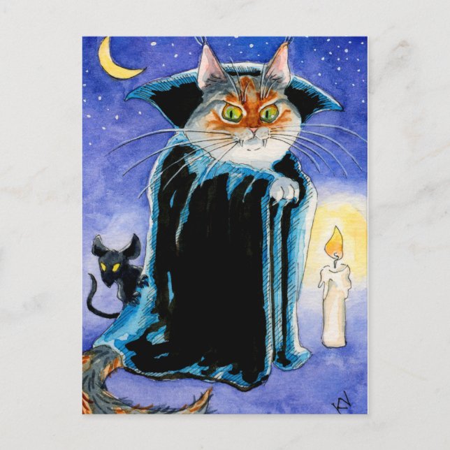 Carte Postale Cute Chat Souris Vampire Nosferatu Halloween (Devant)