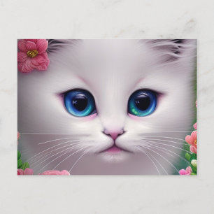 Carte Postale Cute chaton blanc Chibi