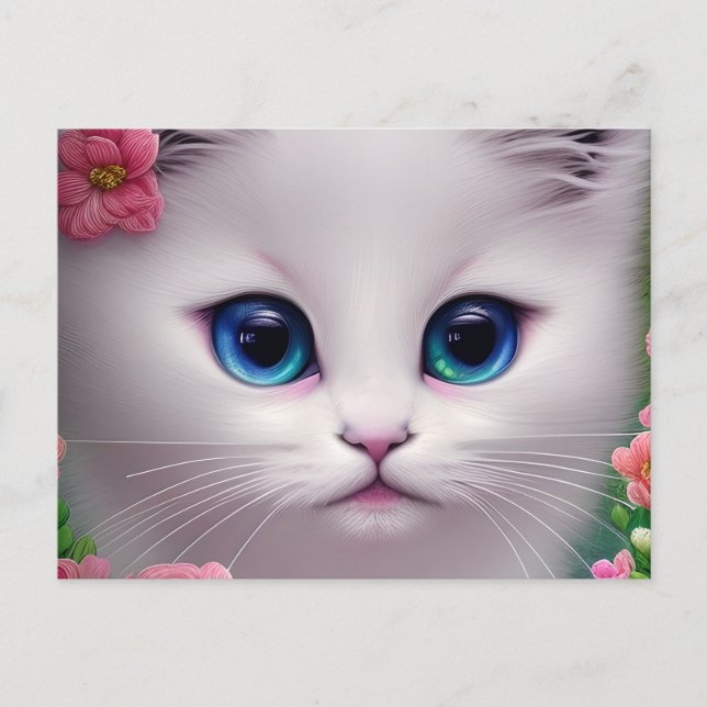 Carte Postale Cute chaton blanc Chibi (Devant)