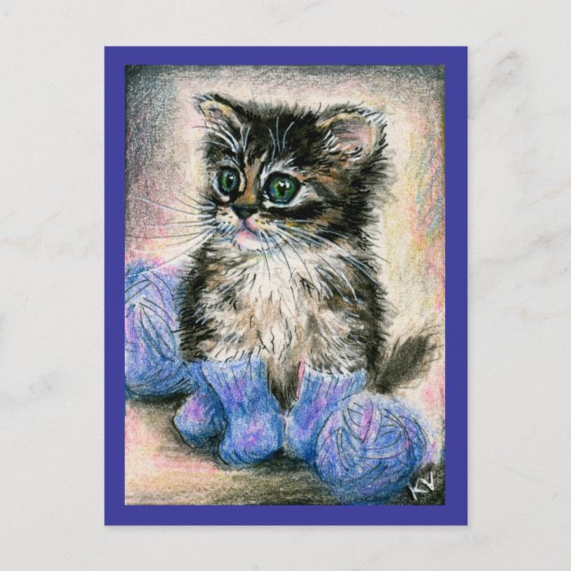 Carte Postale Cute chaton tricot avec fil (Devant)