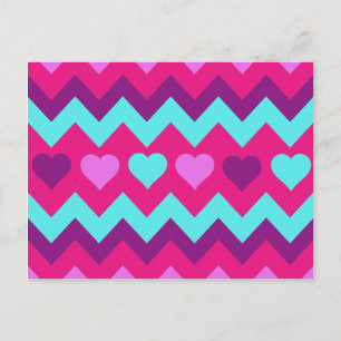 Carte Postale Cute Chevron Coeurs rose Turquoise Ado Cadeaux