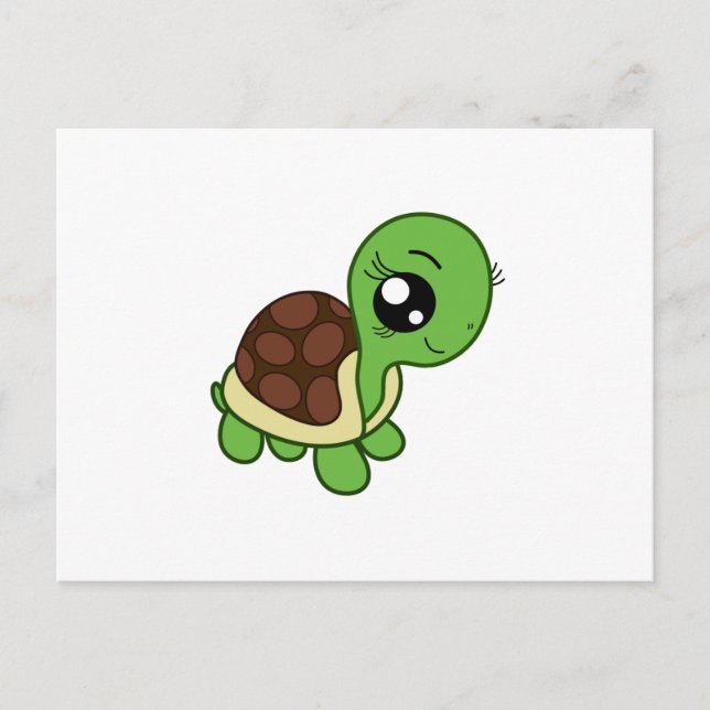 Carte Postale Cute Chibi Maquillage Tortue Girl Kawaii (Devant)
