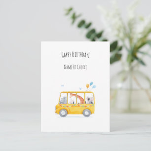 Carte Postale Cute Children Bus Animals Balloons Birthday Card