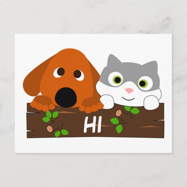 Carte Postale Cute Chiot et Kitten (Devant)