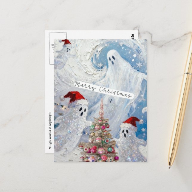 Carte Postale Cute Christmas Ghosts (Devant/Arrière en situation)