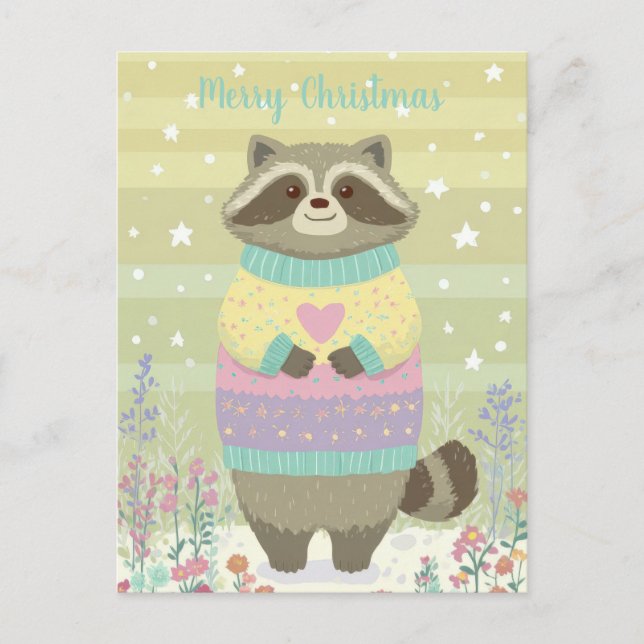 Carte Postale Cute Christmas Racoon Postcard (Devant)
