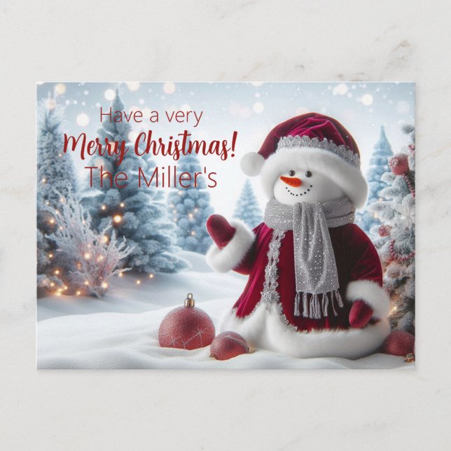 Carte Postale Cute Christmas Santa Snowman Personalized (Devant)