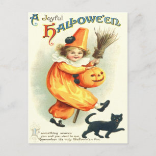 Carte Postale Cute Clown Black Cat Jack O Lantern