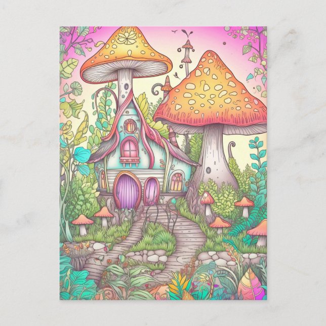 Carte Postale Cute Coloré Psychédélique Champignons Art (Devant)