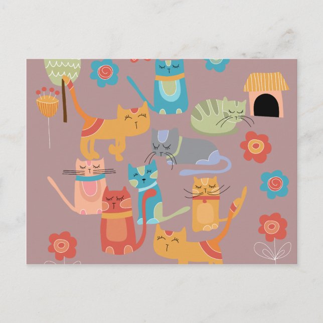 Carte Postale Cute Colorful Kitty Cats Venin pour Cat Lovers Pin (Devant)