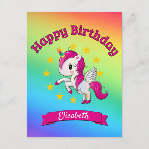 Carte Postale Cute Colorful Magique Unicorn Rainbow Kids Nom