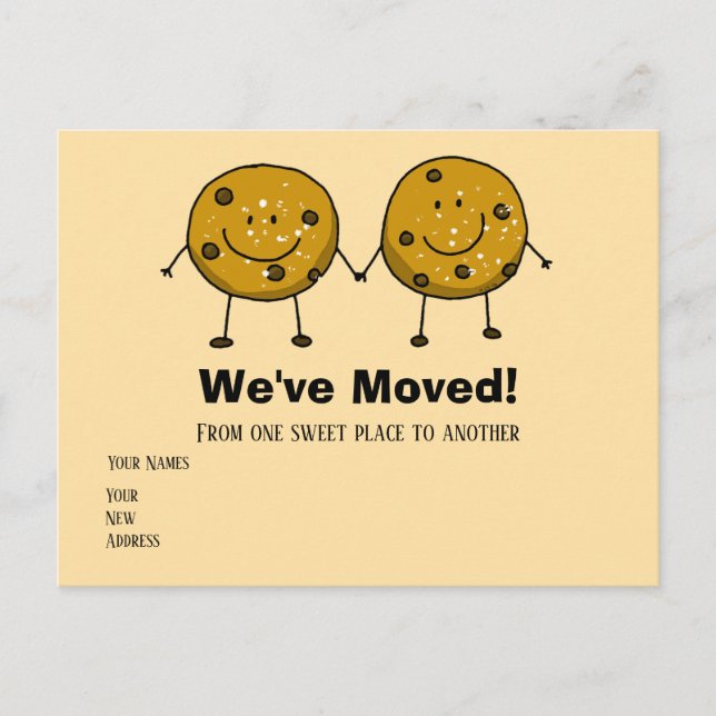 Carte Postale Cute Cookie Couple "Nous avons bougé" (Devant)