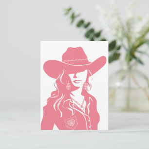 Carte Postale Cute Coquette Rose Cowgirl Western Pays Chic