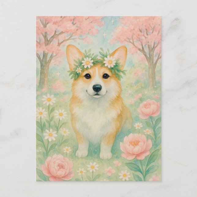 Carte postale Cute Corgi Spring Welsh Corgi Queen (Devant)