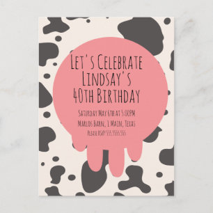 Carte Postale Cute Cow Imprimer Adult Party 40e Anniversaire