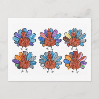 Carte postale Cute Crayon Turkeys Kids Art