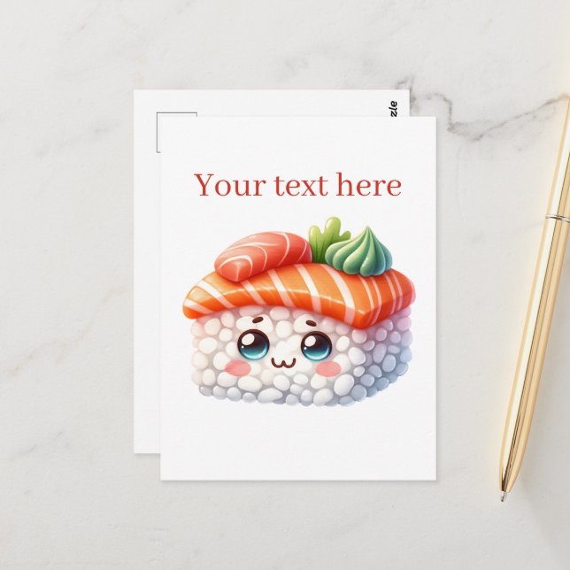 Carte Postale Cute cuisine japonaise ajouter un message (Devant/Arrière en situation)