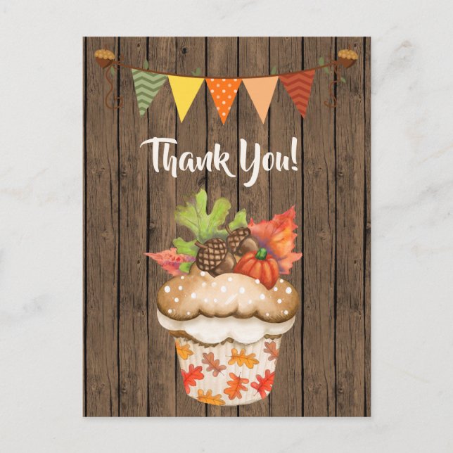 Carte Postale Cute Cupcake d'automne et Bunt Merci d'automne (Devant)
